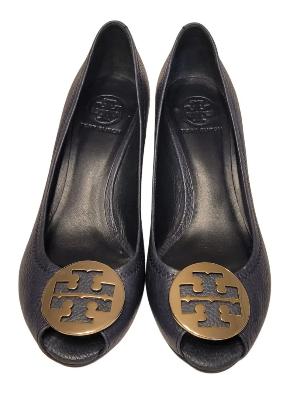Tory Burch Sally 2 Peep Toe Pebbled Leather Wedge